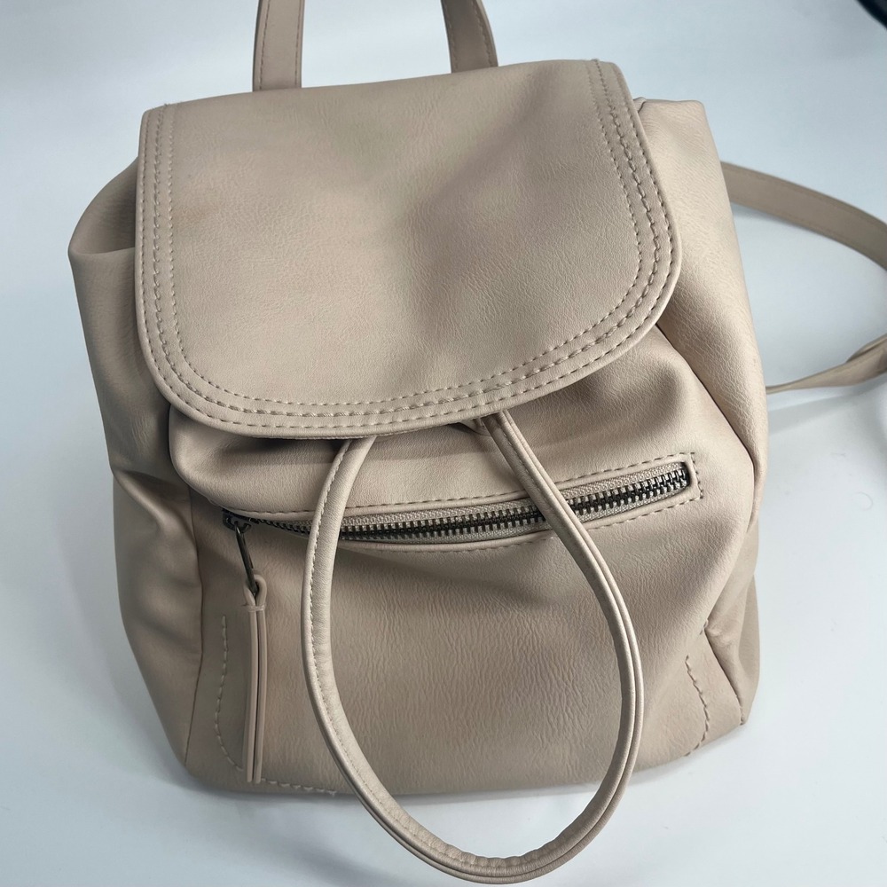Universal Thread Backpack Beige Faux‎ Leather Drawstring Flap Pocket